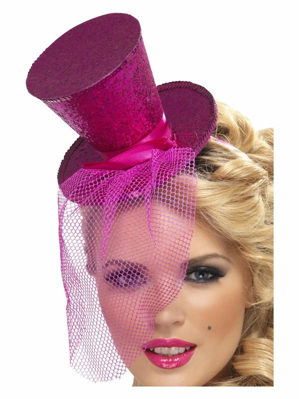 Smiffys Fever Mini Top Hat On Headband, Hot Pink 3 Smiffys Fever Mini Top Hat On Headband, Hot Pink