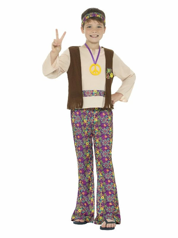 Smiffys Hippie Boy Costume, With Top, Attached Waistcoat, 3 Smiffys Hippie Boy Costume, With Top, Attached Waistcoat,