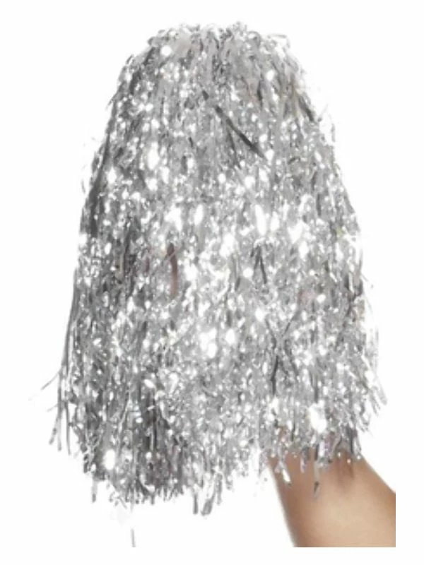 Smiffys Pom Poms Metallic, Silver 3 Smiffys Pom Poms Metallic, Silver