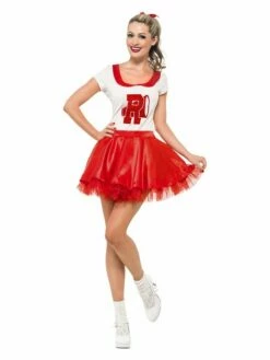 Smiffys Sandy Cheerleader Costume, Red & White