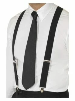 Smiffys Black Elasticated Braces, Black