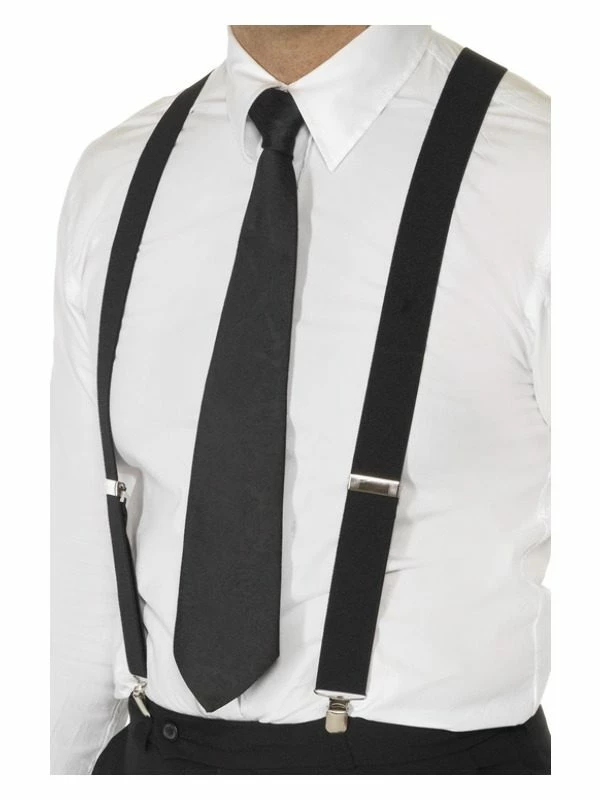 Smiffys Black Elasticated Braces, Black 3 Smiffys Black Elasticated Braces, Black