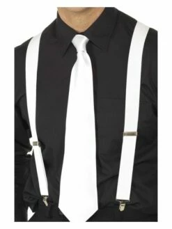 Smiffys White Elasticated Braces, White