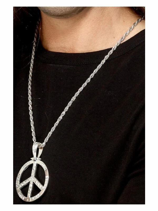 Smiffys ’60s Peace Sign Hippie Medallion, Silver 3 Smiffys ’60s Peace Sign Hippie Medallion, Silver