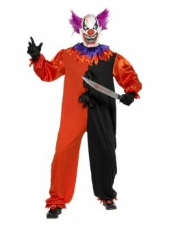 Smiffys Cirque Sinister Scary Bo Bo The Clown Costume, Red