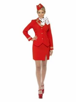 Smiffys Trolley Dolly Costume, Red
