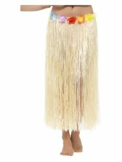 Smiffys Hawaiian Hula Skirt With Flowers, With Velcro, Nat