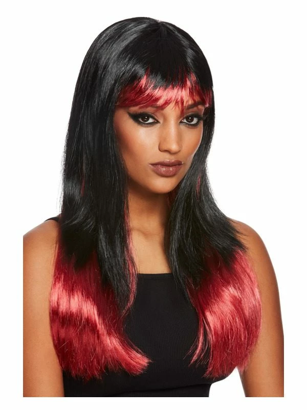 Smiffys Bleeding Dip Dye Wig, Black & Red 3 Smiffys Bleeding Dip Dye Wig, Black & Red