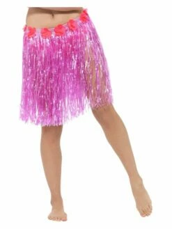 Smiffys Hawaiian Hula Skirt With Flowers, Neon Pink