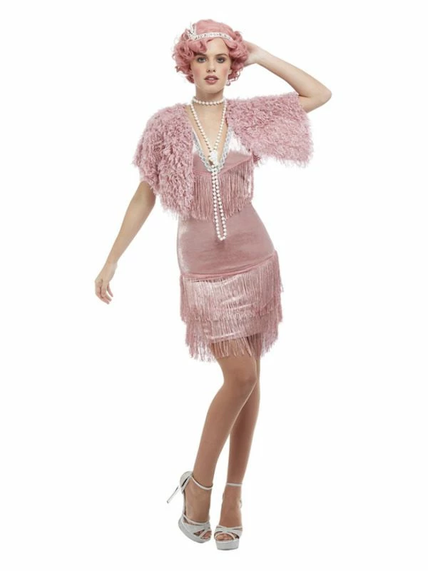 Smiffys Deluxe 20s Vintage Pink Flapper Costume 3 Smiffys Deluxe 20s Vintage Pink Flapper Costume
