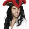 Smiffys Pirate Tricorn Hat, Red Feather, Black