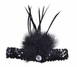 Black Flapper Headband (Sequin With Feather)