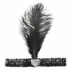 Black Flapper Headband With Crystal Heart