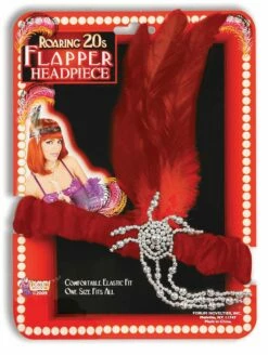 Red Flapper Headbands + Feathers