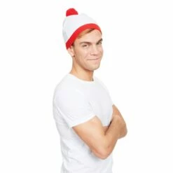 Bobble Hat White + Red Pom Pom