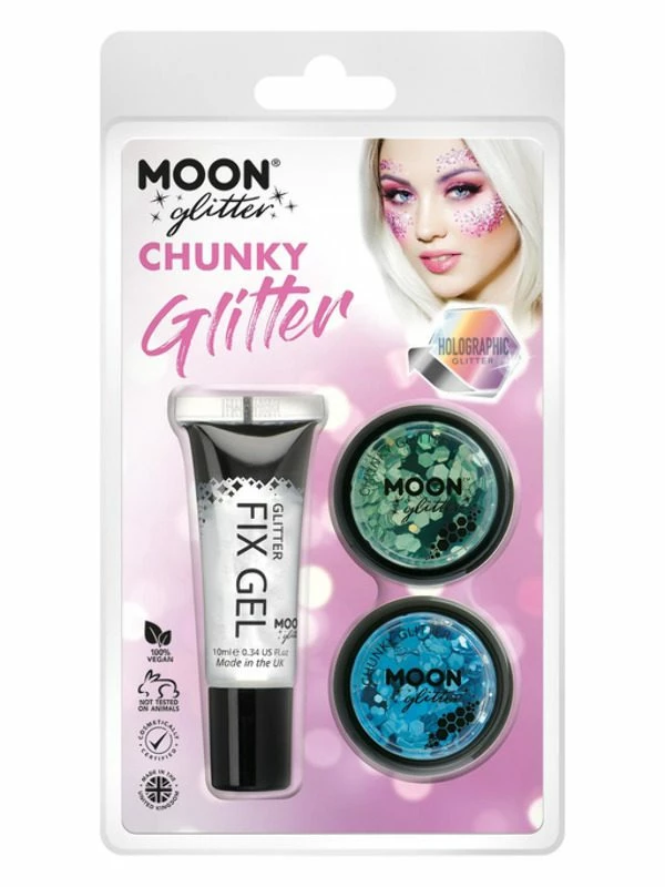 Smiffys Moon Glitter Holographic Chunky Glitter, 3 Smiffys Moon Glitter Holographic Chunky Glitter,
