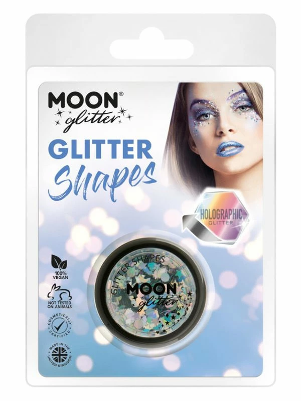 Smiffys Moon Glitter Holographic Glitter Shapes, Silver 3 Smiffys Moon Glitter Holographic Glitter Shapes, Silver