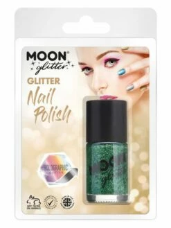Smiffys Moon Glitter Holographic Nail Polish, Green