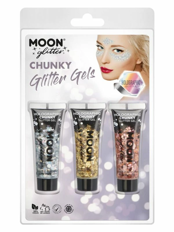 Smiffys Moon Glitter Holographic Chunky Glitter Gel, 3 Smiffys Moon Glitter Holographic Chunky Glitter Gel,